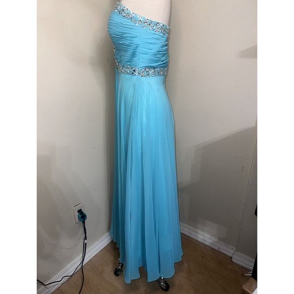 Deb Dressss Prom Formal Blue Rhinestone Hand Beaded Chiffon Dress Gown Sz 4 - Picture 16 of 16